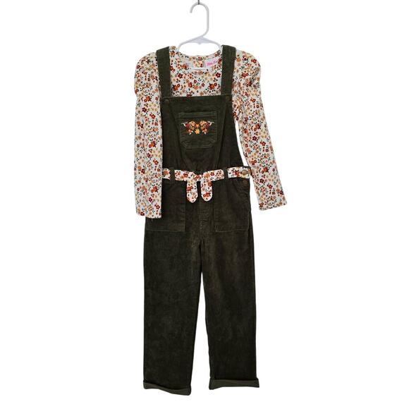 Little Lass 6X  Corduroy Overalls Set Floral Top Embroidered Fall Autum - Picture 1 of 8